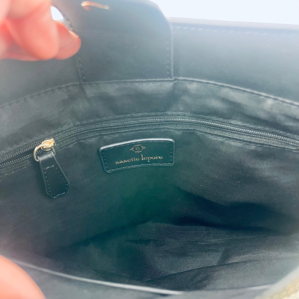 Nanette Lepore Navy Blue Monogram Crossbody Bag Stripe Zip Top Shoulder Purse - Picture 5 of 6